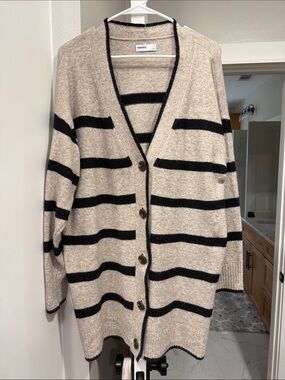 Sonoma Beige and Black Striped Button-Front Cardigan